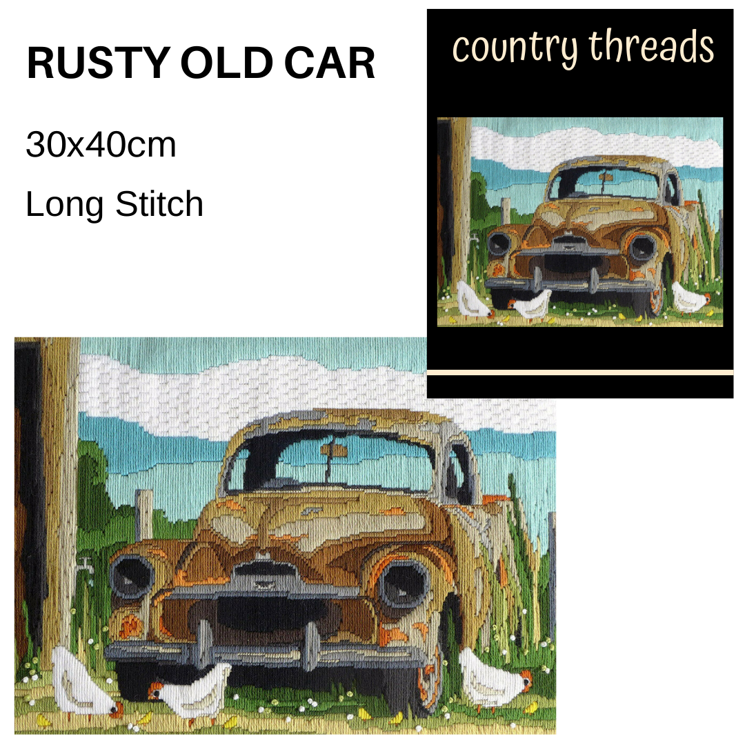 Country Threads Long Stitch Kit RUSTY OLD CAR Design Includes Thread