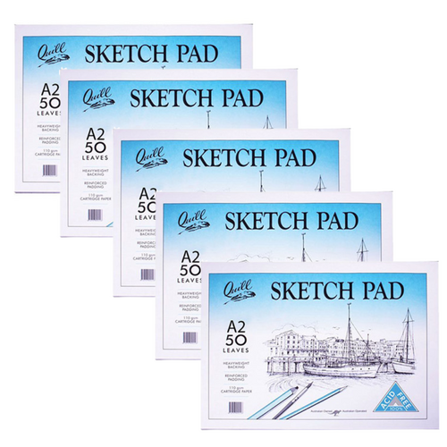 Quill A2 Sketch Art Pad 110gsm Cartridge Paper 50 Leaf Acid Free - 5 Pack