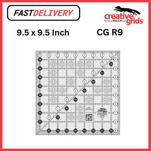 Creative Grids Quilt Ruler 9.5 x 9.5 Inch Square Non Slip Quilt Ruler Sewing Quilting Crafts - CG R9