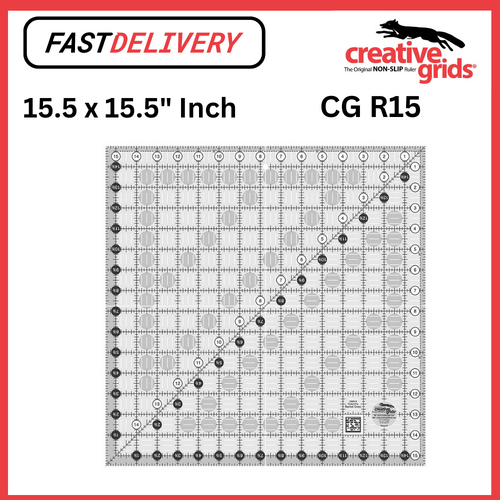 Creative Grids Quilt Ruler 15.5 x 15.5 Inch Square Non Slip Quilt Ruler Sewing Quilting Crafts - CG R15