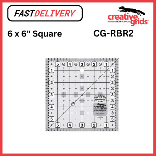 Creative Grids Basic Range Ruler 6 x 6 Inch Non Slip Quilt Ruler Sewing Quilting Crafts - CG RBR2