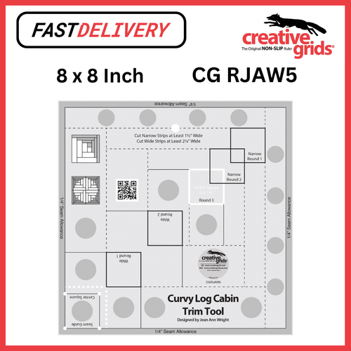 Creative Grids Curvy Log Cabin Trim Tool 8 x 8 Inch Sewing Quilting Crafts - CG RJAW5