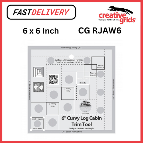 Creative Grids Curvy Log Cabin Trim Tool 6 x 6 Inch Sewing Quilting Crafts - CG RJAW6 