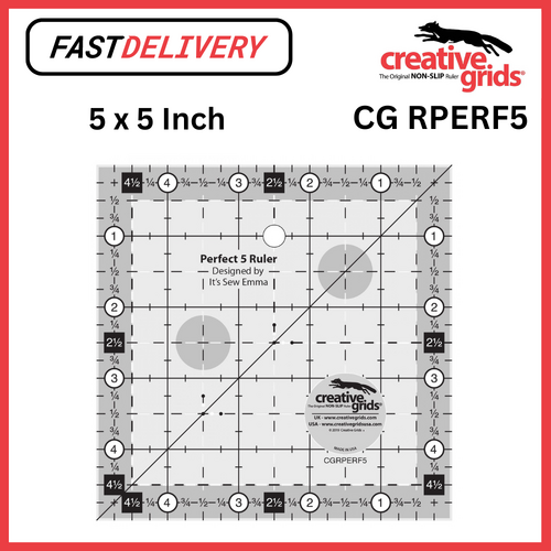 Creative Grids Perfect 5 Square Quilt Ruler 5 x 5 Inch Non Slip Sewing Quilting Crafts - CG RPERF5