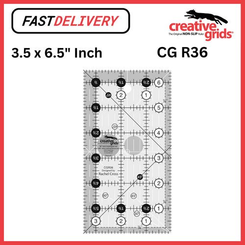 Creative Grids Quilt Ruler 3.5 x 6.5 Inch Rectangle Non Slip Quilt Ruler Sewing Quilting Crafts - CG R36