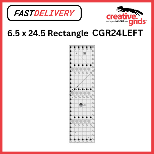 Creative Grids Quilt Ruler 6.5 x 24.5 LEFT HANDED Inch Rectangle Non Slip Quilt Ruler Sewing Quilting Crafts - CG R24LEFT