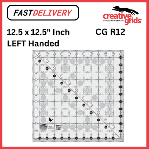 Creative Grids Quilt Ruler 12.5 x 12.5 Inch Square LEFT Handed Square Non-Slip Quilt Ruler Sewing Quilting Crafts - CG R12LEFT