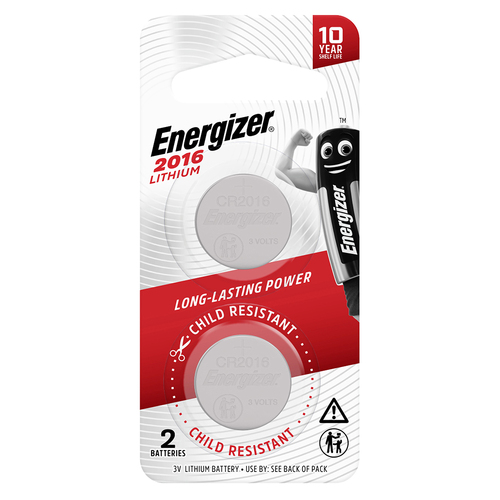 Energizer 2016 3V Lithium Coin Button Battery Batteries CR2016 Calculator/Game - 2 Pack