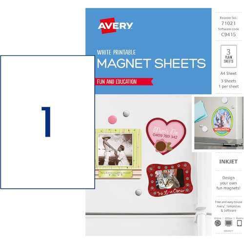 Avery A4 Magnet Sheets Fridge Magnets 3 Sheets C9415 - 71021 