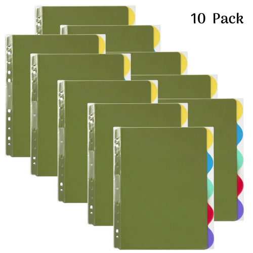 Marbig A4 5 Tab Dividers Extra Wide  Coloured Transparent View 37845 - 10 Pack