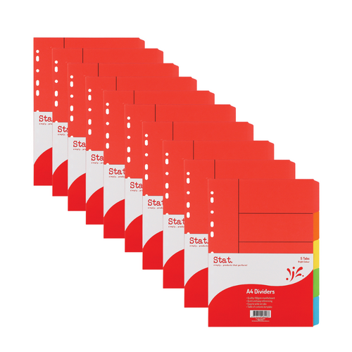 Stat A4 Dividers Manilla Bright Colours 5 Tabs 48026 - 10 Pack