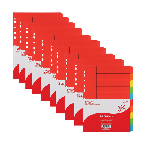 Stat Tab Dividers A4 Manilla Bright Colours 48027 - 10 Tabs