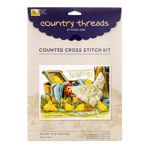 Country Threads WASH-TUB CHICKS Counted Cross Stitch Kit 26x34cm - FJ-1094