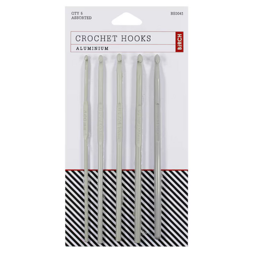 BIRCH Assorted Crochet Hook Set 3.0, 4.0, 4.5 ,5.0, 5.5mm Set Of 5 Aluminium - BE0041