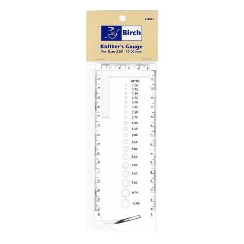 Birch Knitters Gauge 2 - 10mm Needle Sizes With Built In Thread Cutter White - 031023