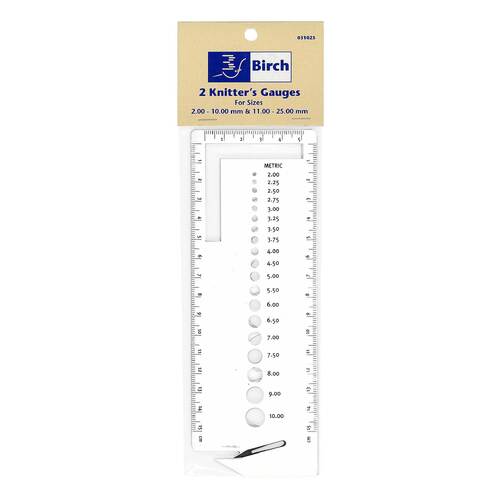 Birch Knitters Gauge Assorted SET Needle Sizes With Built In Thread Cutter White - 031025