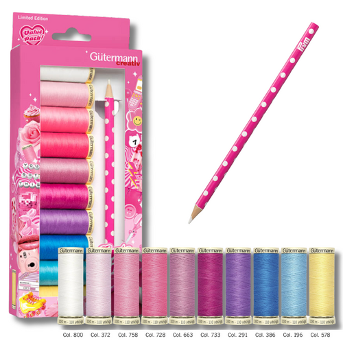 Gutermann Sew-All 100% Polyester Sewing Thread Cute Pink Box Set With Marker Pen  - 734589