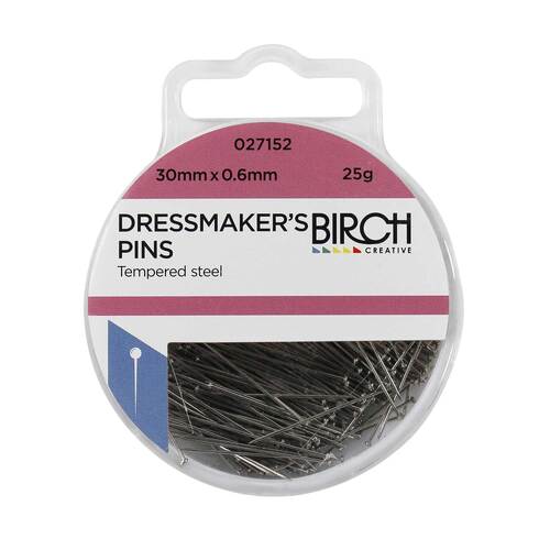 Birch Dressmaker Pins 30 x 0.6mm in Handy Case Dressmaking or Craft - 027152