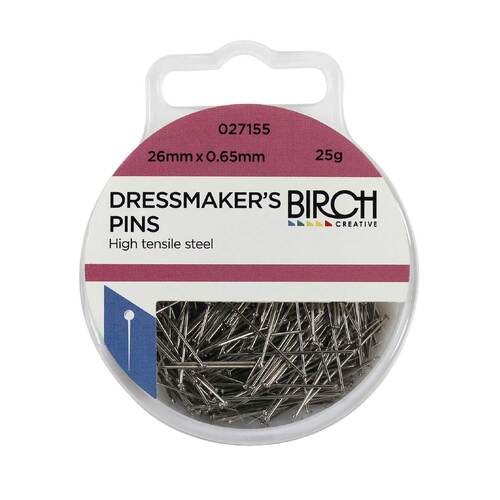 Birch Dressmaker Pins 26 x 0.65mm in Handy Case Dressmaking or Craft - 027155