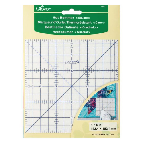 Clover Hot Large Hemmer Ruler Pressing Tool 6" x 6" Square Quilting Sewing Craft DIY - 7813