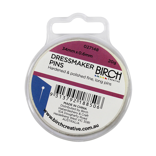 Birch Dressmaker Pins 34 x0.60mm in Handy Case Dressmaking or Craft - 027148