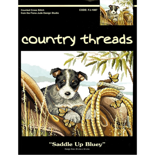 Country Threads Cross Stitch Kit SADDLE UP BLUEY Design Includes Thread 26cm x 34cm - FJ-1087