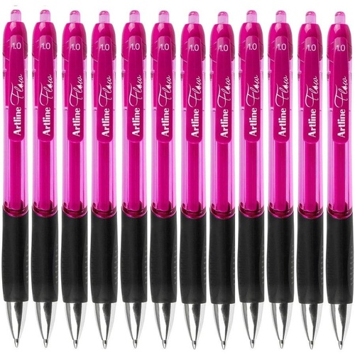 Artline Flow Retractable Ballpoint Pen 187109 Smooth Medium PINK - 12 Pack