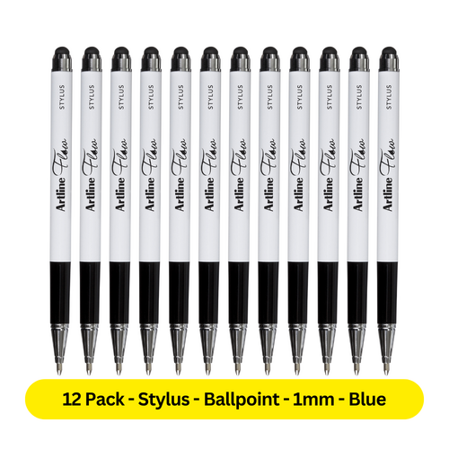 Artline Flow Metal Barrel Stylus 1.0mm Ballpoint Pen 189103 Blue - 12 Pack 