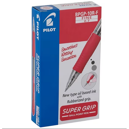Pilot BPGP-10R-F Retractable Ballpoint Pen Fine 0.7mm Red 623132 - 12 Pack