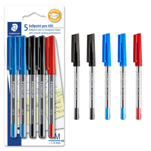 Staedtler Stick 430 Medium Ballpoint Pen 5 Pack 41701 - Assorted