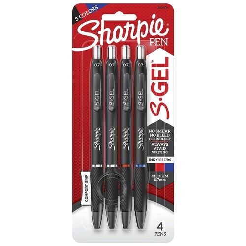 Sharpie S·Gel Retractable Gel Pen Comfort Grip 0.7mm Medium Black Blue Red - 2096174