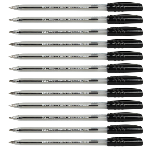 Stat Medium Ballpoint Pen 1.0mm Clear Barrel, Quick Drying BLACK 48000 - 12 Pack