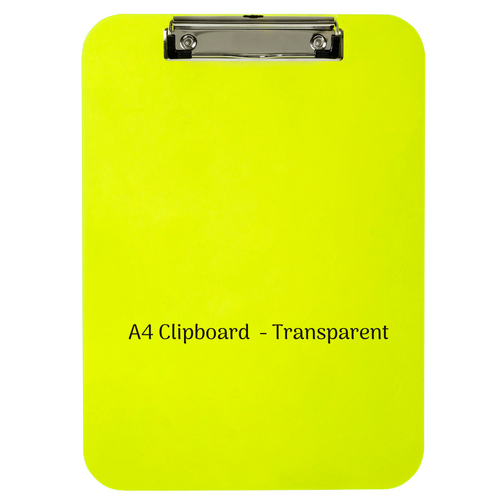 Marbig A4 Clipboard Clipfolder Solid Plastic Transparent - NEON GREEN