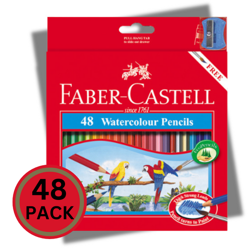 Faber Castell Watercolour Pencils + Sharpener + Brush - 48 Pack