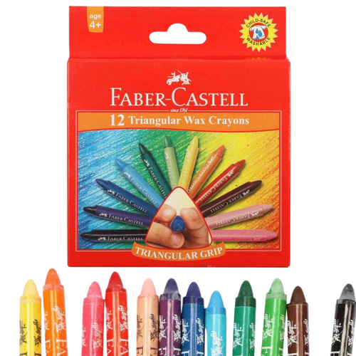 Faber Castell Triangular Grip Wax Crayons 21-120093 - 12 Pack