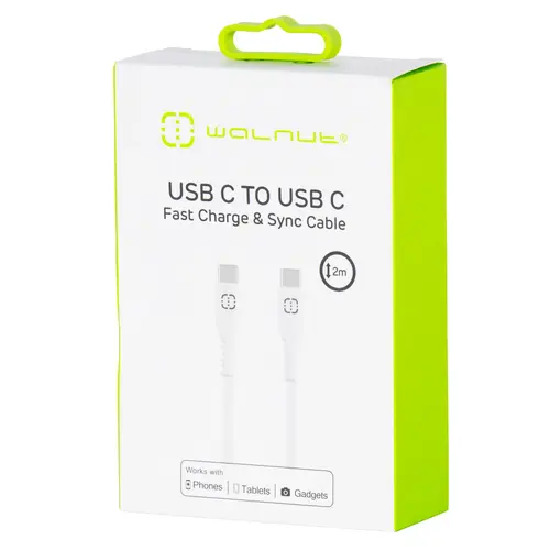 Walnut Fast Charge & Sync USB C to USB C Cable 2M - White