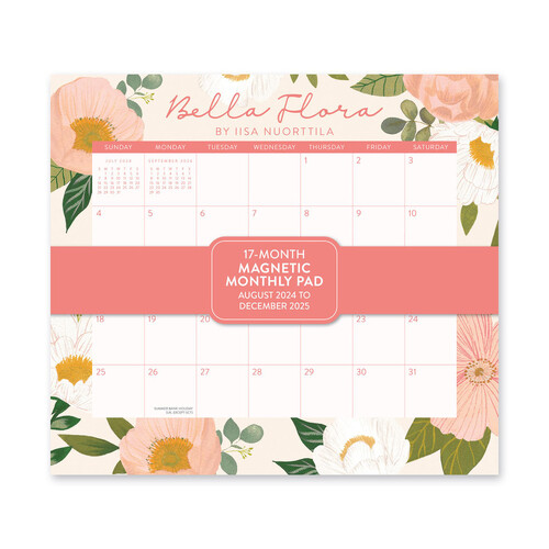 Orange Circle 2025 Magnetic Monthly Calendar Pad Bella Flora