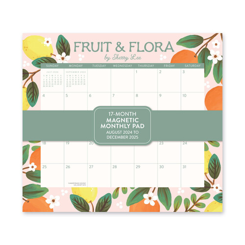 Orange Circle 2025 Magnetic Monthly Calendar Pad Fruit And Flora