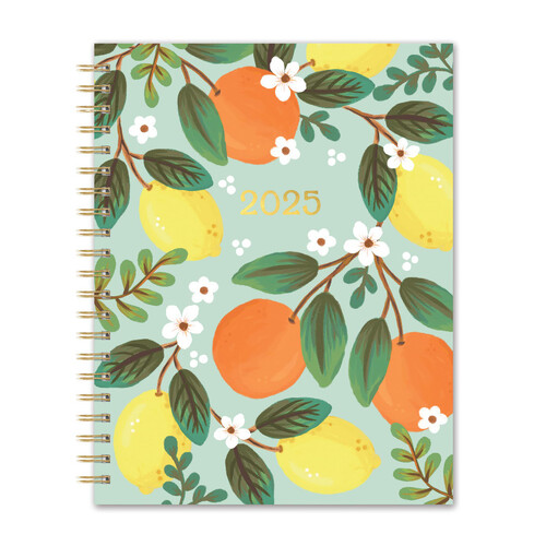 Orange Circle 2025 Extra Large Spiral Planner Fruit and Flora