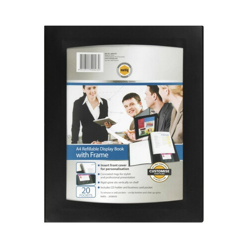 12 x Marbig A4 Pro Series Refillable Display Book With Frame 2003702 - BLACK