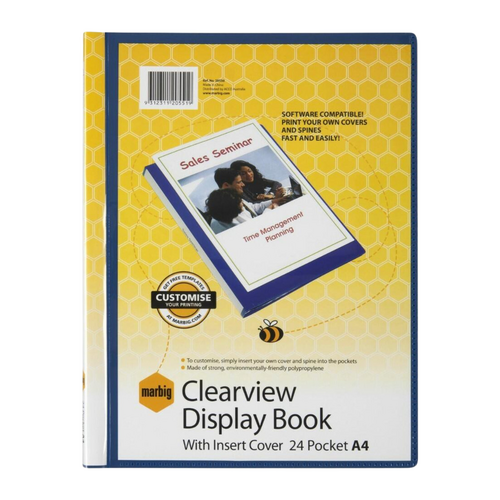 Marbig A4 Display Book NON-Refillable Pockets With Insert Cover 24 Page BLUE 12 Pack - 2055001