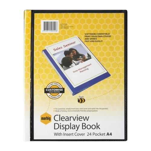 Marbig A4 Display Book NON-Refillable Pockets With Insert Cover 24 Page BLACK 12 Pack - 2055002