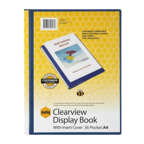 Marbig A4 Display Book NON-Refillable Pockets With Insert Cover 36 Page BLUE 12 Pack - 2056001