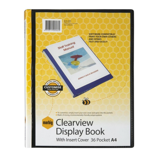 Marbig A4 Display Book NON-Refillable Pockets With Insert Cover 36 Page BLACK 12 Pack - 2056002