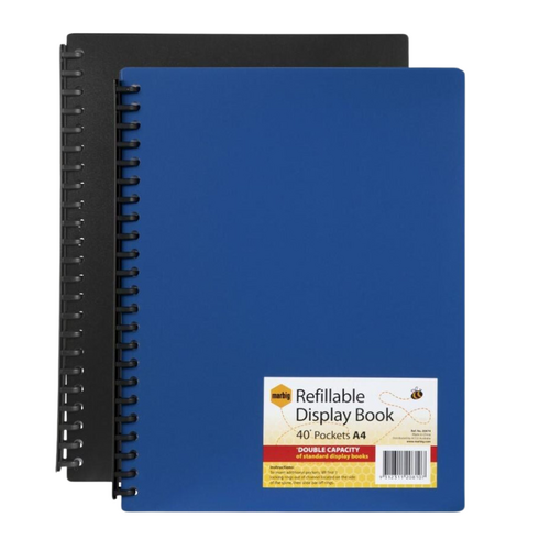 Marbig A4 Display Book Refillable Pockets 40 Page ASSORTED COLOURS 12 Pack - 2007499