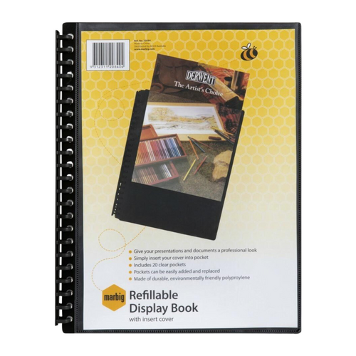 Marbig A4 Display Book Refillable 20 Pocket With Insert Cover BLACK - 2008402