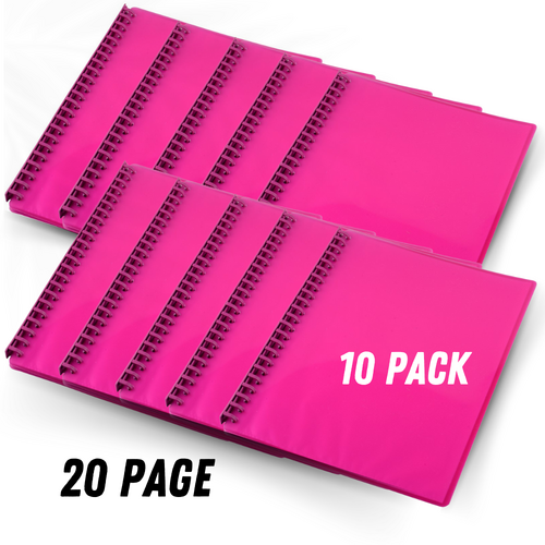 10 X Display Book A4 Refillable 20 Page BULK BUY - Gloss Pink