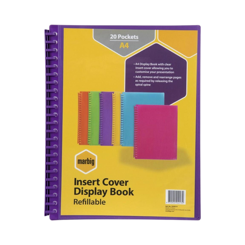 Marbig A4 Display Book Refillable 20 Pocket With Insert Cover TRANSLUCENT PURPLE- 2008519