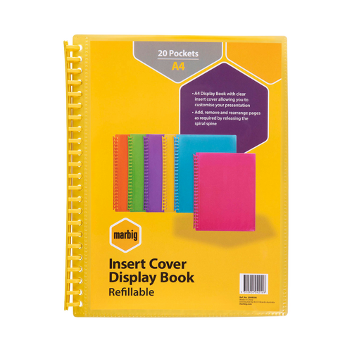 Marbig A4 Display Book Refillable 20 Pocket With Insert Cover TRANSLUCENT YELLOW - 2008505