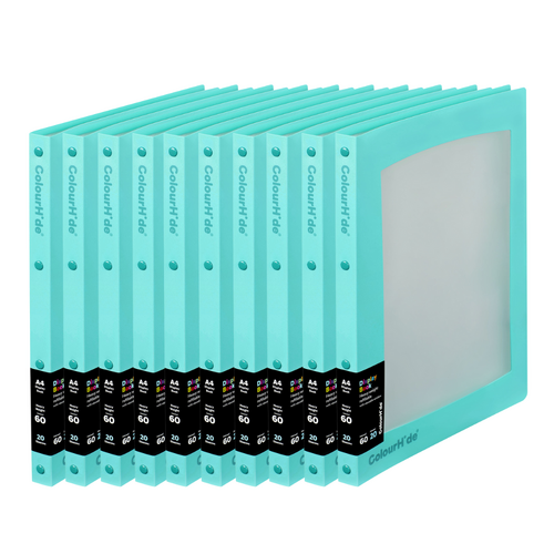 Colourhide A4 Display Book Refillable 20 Pocket With Clear Insert AQUA 10 Pack - 2003332J